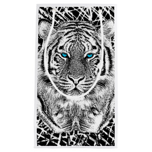 Sacola Para Presentes Pequena Tigre De Olhos Azuis Brancos E Pretos