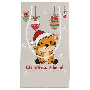 Sacola Para Presentes Pequena Tigre Natal Neve Animais de inverno Tigre Gi Peque