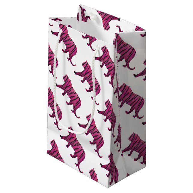 Sacola Para Presentes Pequena Tigre preto e rosa quente Silhouette (Frente inclinada)