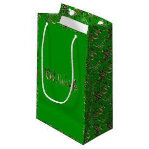 Sacola Para Presentes Pequena Tipografia elegante do ouro verde de Eid Mubarak
