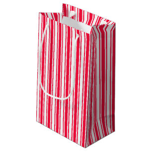 Sacola Para Presentes Pequena Tiras de doces, vermelhas e brancas