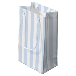 Sacola Para Presentes Pequena Tiras doces brancas e azuis claras