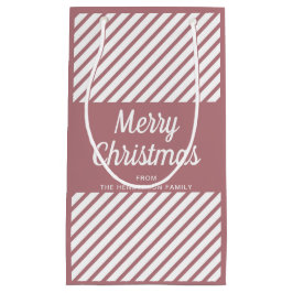 Sacola Para Presentes Pequena Tiras Rosa Modernas Feliz Natal