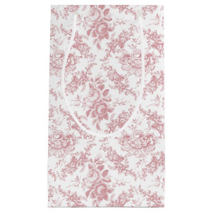 Sacola Para Presentes Pequena Toile floral cor-de-rosa e branco gravado elegante