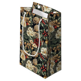 Sacola Para Presentes Pequena Traditional Christmas Pine Floral Holiday 