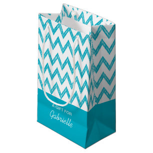 Sacola Para Presentes Pequena Trendy Pencil Turquoise Chevron Zigzags Com Nome