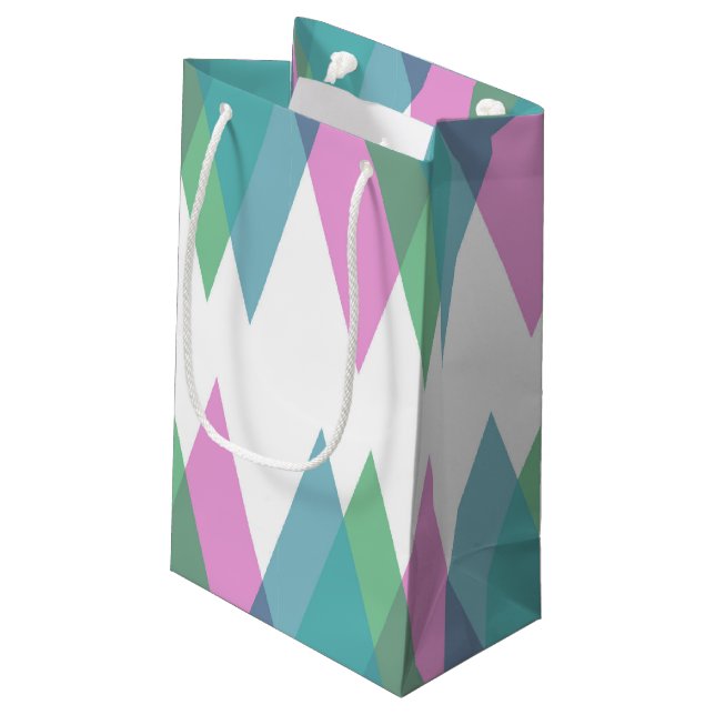 Sacola Para Presentes Pequena Triângulos rosa e verde (Verso inclinado)