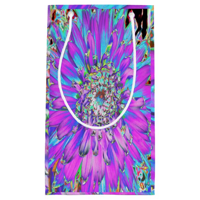 Sacola Para Presentes Pequena Trippy Abstrato Aqua, Verde limão e Dahlia Roxo (Frente)