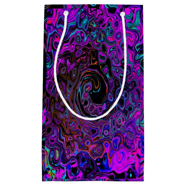 Sacola Para Presentes Pequena Trippy Black and Magenta Retro Liquid Swirl (Frente)