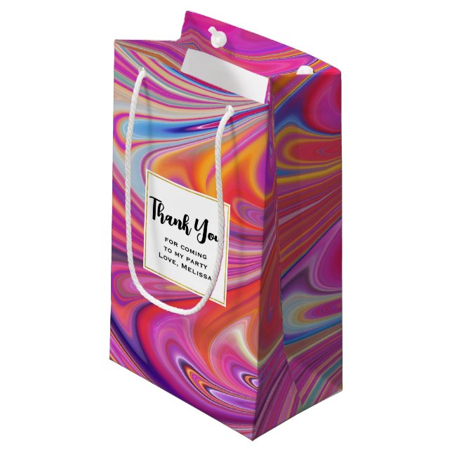 Sacola Para Presentes Pequena Trippy Pink e Orange Swirly Design (Frente inclinada)