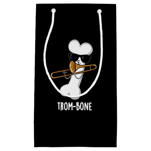 Sacola Para Presentes Pequena Trombone Musical Engraçado com Osso Tronco Pun Dar (Frente)
