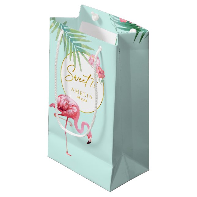Sacola Para Presentes Pequena Tropical Flamingo Palms Doce Dezesseis ID926 (Frente inclinada)