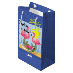 Sacola Para Presentes Pequena Tropical Paraíso Rosa Flamingo - Saco do Presente