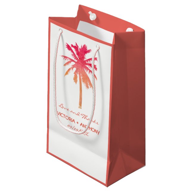 Sacola Para Presentes Pequena Tropical Sunset Palm Tree Beach Wedor (Frente inclinada)