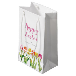 Sacola Para Presentes Pequena Tulipas De Aquarelas Florais Coloridas Elegantes