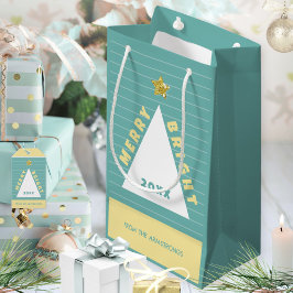 Sacola Para Presentes Pequena Turquoise Minimalist Christmas Tree Name