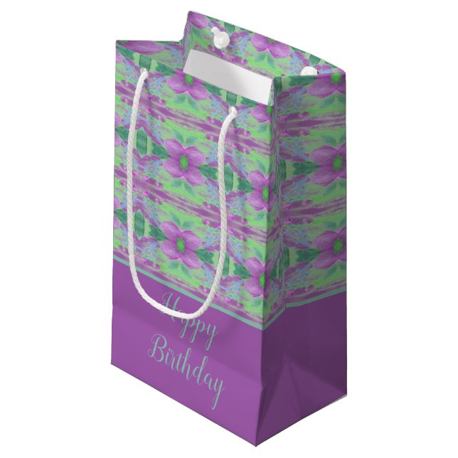 Sacola Para Presentes Pequena Um Bonito Saco De Presente Com Flor Roxo (Frente inclinada)