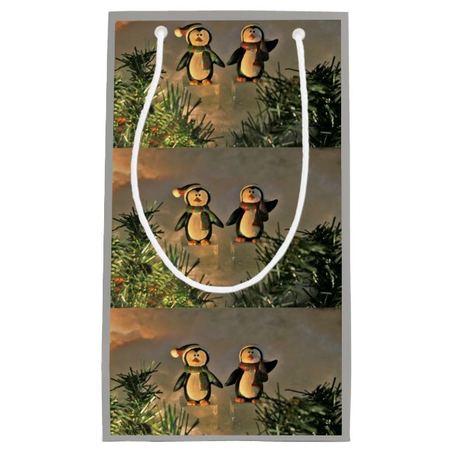 Sacola Para Presentes Pequena Um par de pinguins (Frente)