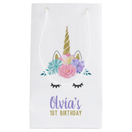 Sacola Para Presentes Pequena Unicorn Face Dourada Glitter Birthday Gift Bag