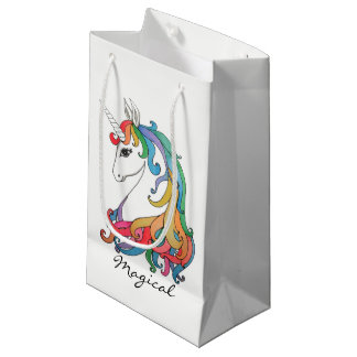 Sacola Para Presentes Pequena Unicórnio bonito do arco-íris da aguarela