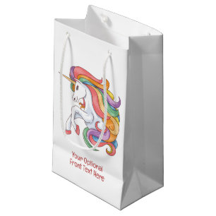 Sacola Para Presentes Pequena Unicórnio Colorido de Texto Personalizado
