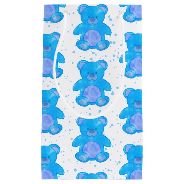 Sacola Para Presentes Pequena Urso de Teddy Azul-Cinto (Frente)