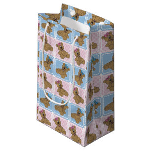 Sacola Para Presentes Pequena Ursos de Teddy Azul, Rosa e Unisex
