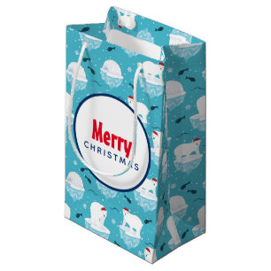 Sacola Para Presentes Pequena Ursos Polares Bonitos em Santa Hats, Padrão de Na
