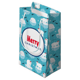 Sacola Para Presentes Pequena Ursos Polares Bonitos em Santa Hats, Padrão de Nat