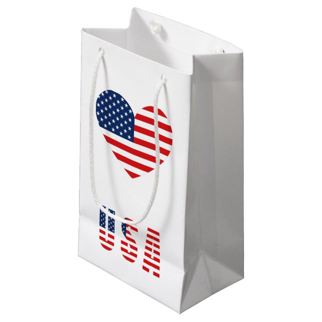 Sacola Para Presentes Pequena USA Flag Heart Small Gift Bag para presentes Patri (Frente inclinada)