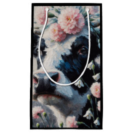 Sacola Para Presentes Pequena Vaca de Holstein em Pintura de Fazendas