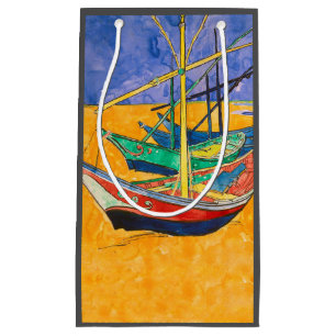 Sacola Para Presentes Pequena Van Gogh Boats Impressionism Beach
