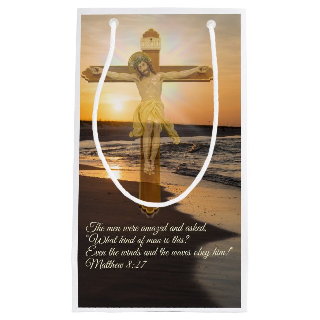 Sacola Para Presentes Pequena Vento E Ondas Obedecem-No (Frente)