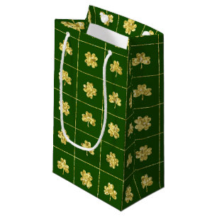 SACOLA PARA PRESENTES PEQUENA VERDE COM DOURADO GLITTER OLHA OS SHAMROCKS