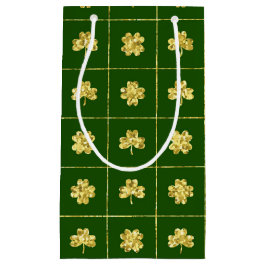 SACOLA PARA PRESENTES PEQUENA VERDE COM DOURADO GLITTER OLHA OS SHAMROCKS