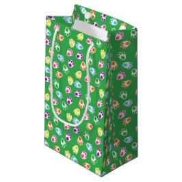 SACOLA PARA PRESENTES PEQUENA VERDE COM PÁWS BRILHANTES DE BUNNY ORIENTADORAS
