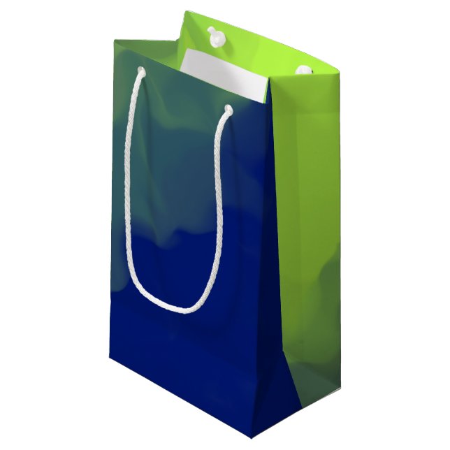 Sacola Para Presentes Pequena Verde Fumê e Azul Escuro (Frente inclinada)
