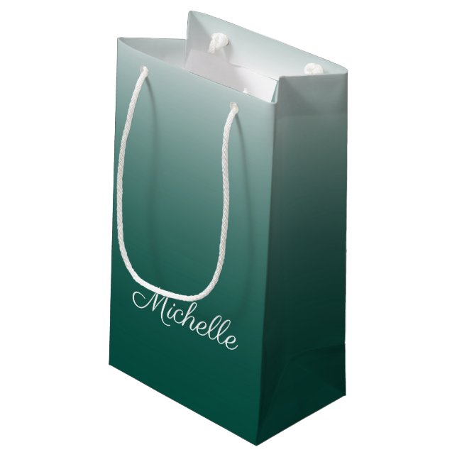 Sacola Para Presentes Pequena Verde-gradiente ombre personalizado (Verso inclinado)