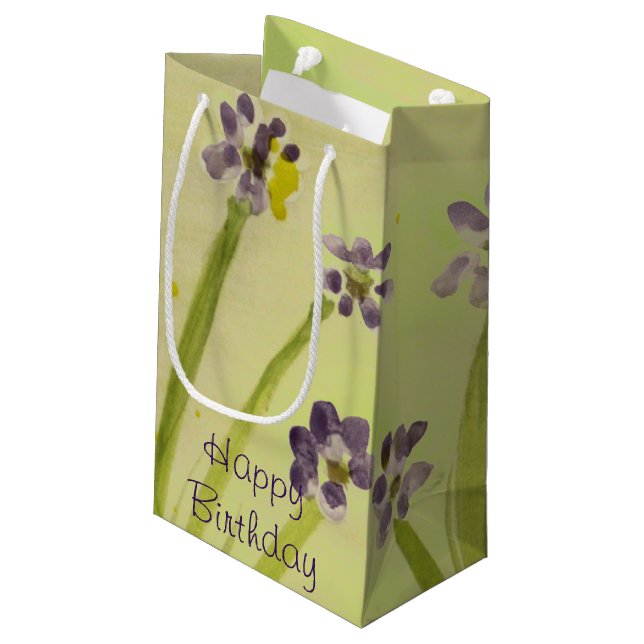 Sacola Para Presentes Pequena Verde limão e floral roxo (Verso inclinado)