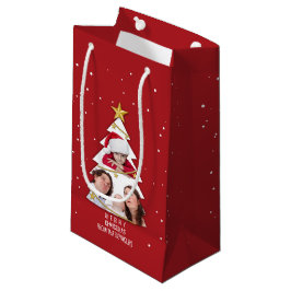 Sacola Para Presentes Pequena Vermelho de Colagem de Fotos da Árvore de Natal Mo