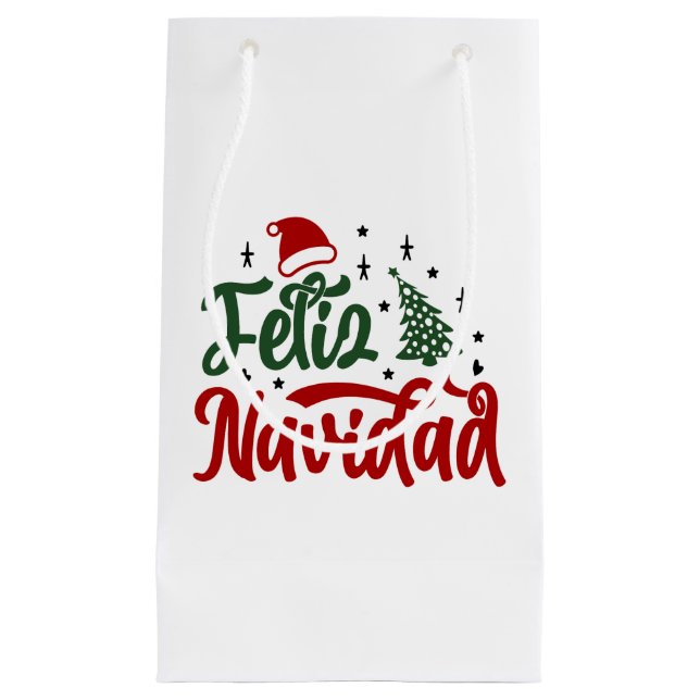 Sacola Para Presentes Pequena Vermelho Festivo e Feliz Navidad Verde (Frente)