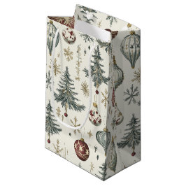Sacola Para Presentes Pequena Vintage Christmas Ornaments on Cream