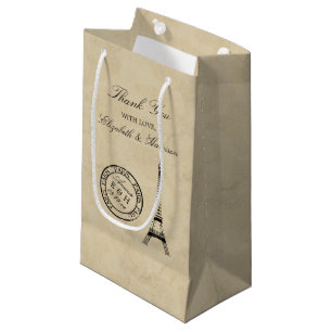 Sacola Para Presentes Pequena Vintage Eiffel Tower Paris Postmark Wedding Favor