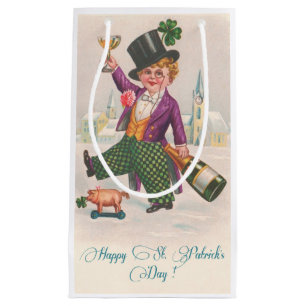 Sacola Para Presentes Pequena Vintage Happy Dia de São Patrício Shamrock Champ
