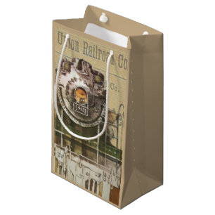 Sacola Para Presentes Pequena Vintage Locomotive Train Steam Railroad