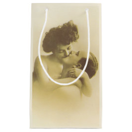 Sacola Para Presentes Pequena Vintage love couple kissing sepia illustration