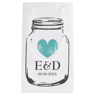 Sacola Para Presentes Pequena Vintage monograma mason jar presentes de casamento