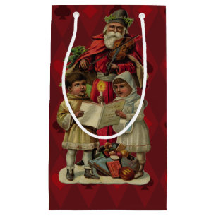 Sacola Para Presentes Pequena Vintage Papais noeis Cantando Música de Natal