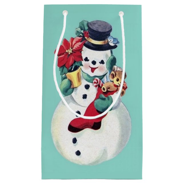 SACOLA PARA PRESENTES PEQUENA VINTAGE RETRO CHRISTMAS SNOWMAN (Frente)