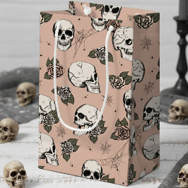 Sacola Para Presentes Pequena Vintage Rosa Elegant Dark Halloween Skull